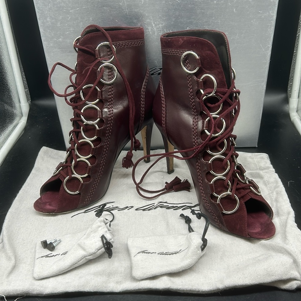 Burgundy Peep Toe Lace Booties sz8